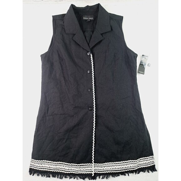 ROBERT Louis Women's Black/White  Sleeveless Button Down Tunic V Neck Size M NWT - Picture 1 of 5